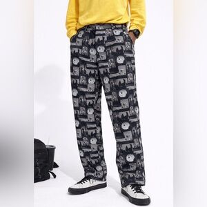 LAZY OAF x ET Movie Collab Unisex ET Print Cotton Twill Pants Black White 34